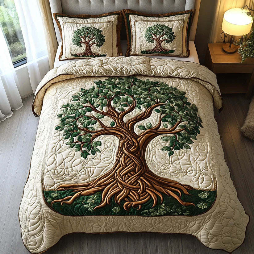 Conjunto de Roupa de Cama Acolchoada de 3 Peças Árvore da Vida