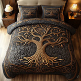 Conjunto de Roupa de Cama Acolchoada de 3 Peças Harmonia Dourada