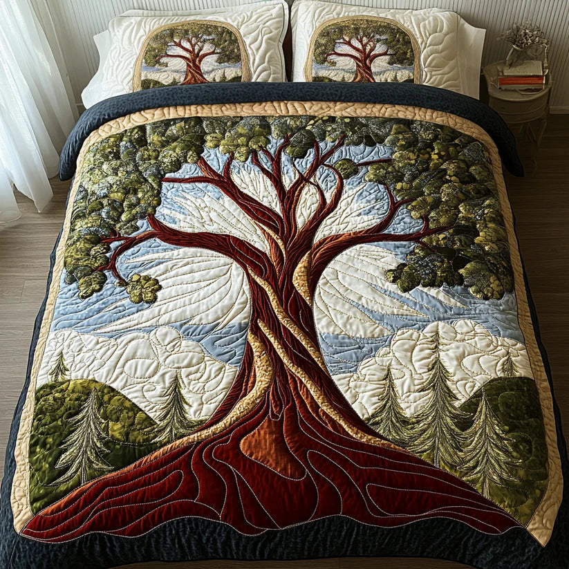 Conjunto de Roupa de Cama Acolchoada de 3 Peças Árvore da Vida