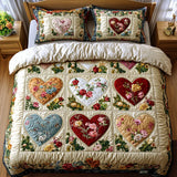 Conjunto de Roupa de Cama Acolchoada de 3 Peças Corações Apaixonados