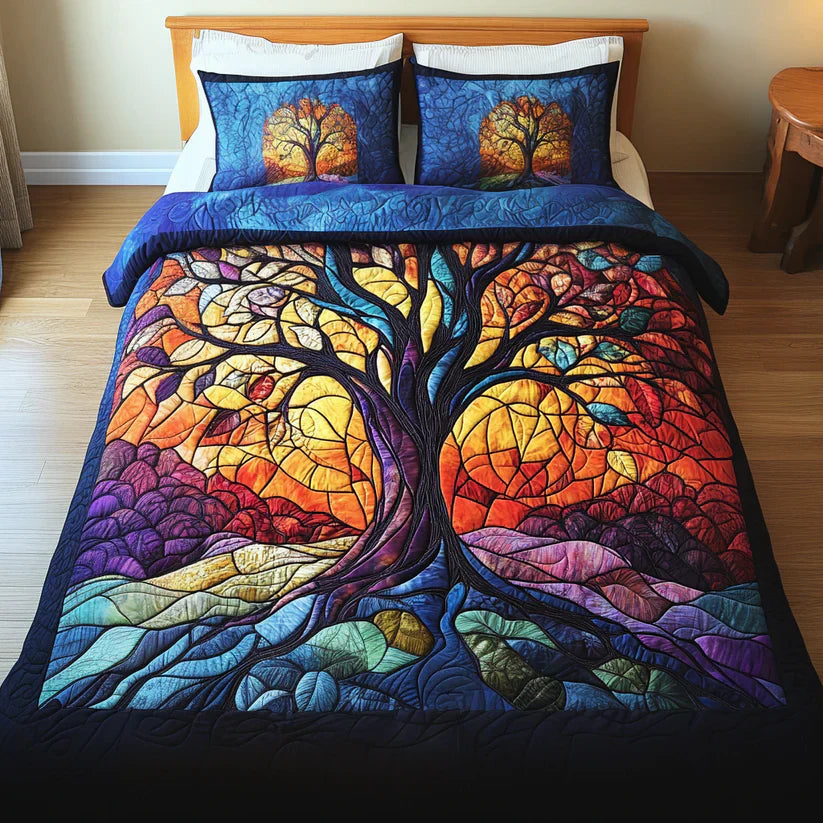 Conjunto de Roupa de Cama Acolchoada de 3 Peças Árvore da Vida