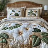 Conjunto de Roupa de Cama Acolchoada de 3 Peças Hibisco Branco